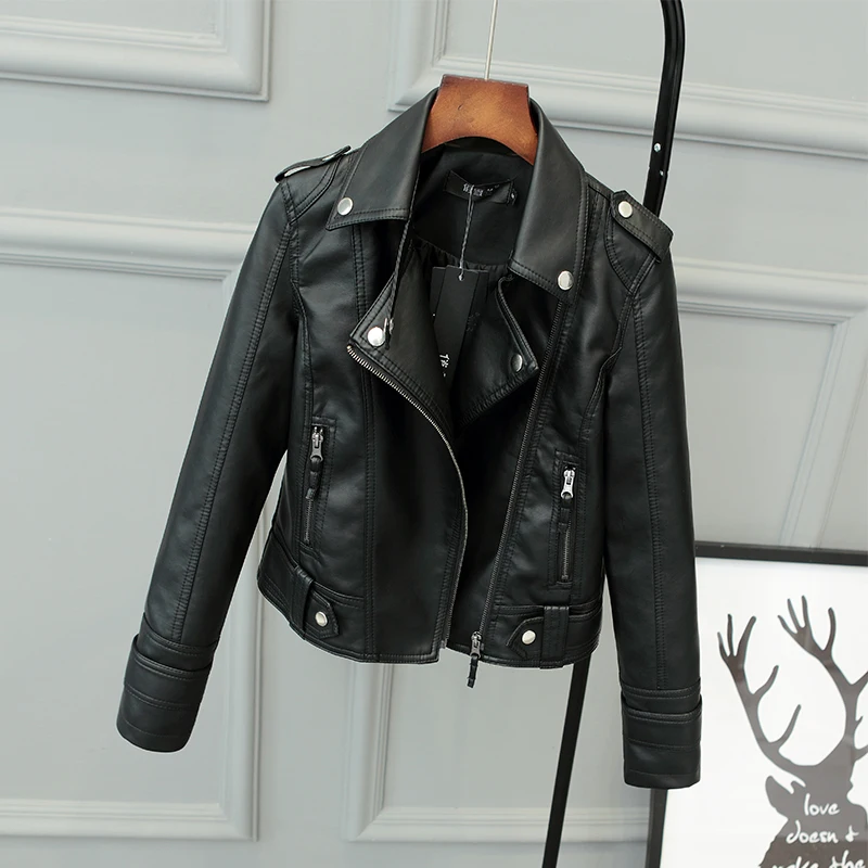 

2021 Fitaylor Autumn Women Short Faux PU Jacket Slim Fashion Punk Outwear Motorcycle Leather Jacket Casual Coat