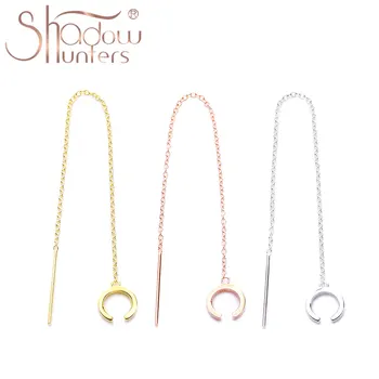 

SHADOWHUNTERS Authentic 925 Sterling Silver Long Chain Ear Cuff Europe Style Fashion Jewelry Women Gift Clip On Ears With Pin