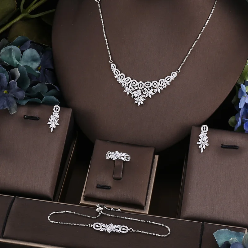 janekelly Hotsale African 4pcs Bridal Jewelry Sets New Fashion Dubai Jewelry Set For Women Wedding Party Accessories Design 