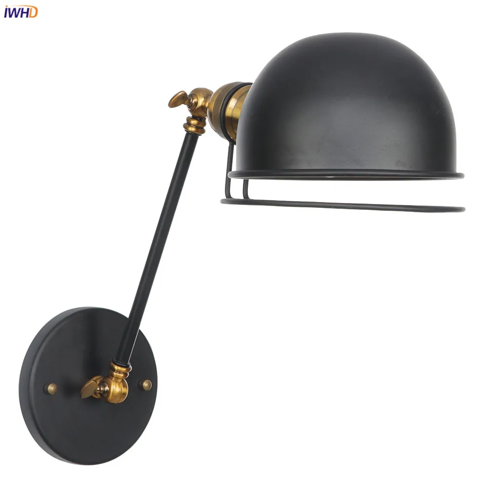 

IWHD RH Black Single Arm Retro Wall Lights For Home Lighting Bedroom Stair Mirror Light Loft Decor Industrial Vintage Wall Lamp