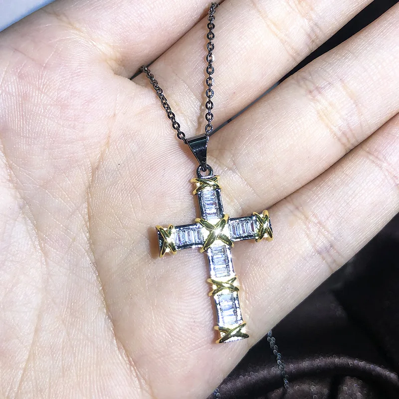 Fashion Cross Style Pendant Necklace Cute Female AAAAA+ Crystal Zircon Necklace S925 silver Choker Cross Necklaces For Women pendant necklace silver necklace silver pendant