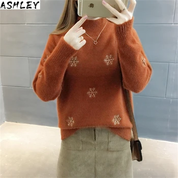 

Sweaters Warm Wool Women Pullover Winter Pattern High quality Casual Soft Mohair Snowflak Autumn Thick Fashion knitted Fall