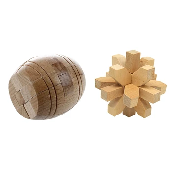 

1 Pcs Kongming Luban Wooden Lock Bucket Puzzle Toy & 1 Pcs Vintage Wooden Brain Teaser Puzzle 3D Toys Hobbies