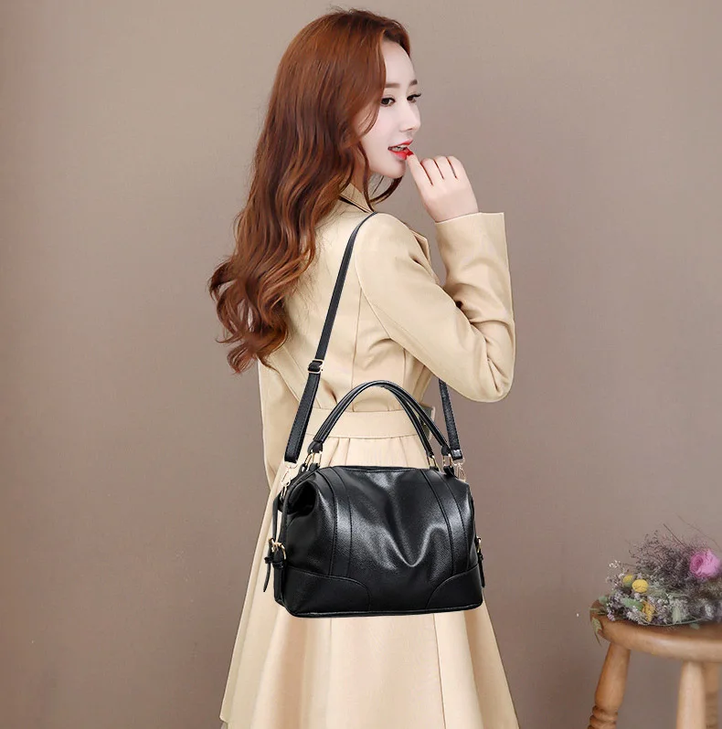 Vintage Women Handbags Luxury Designer 2019 Brand Purse Large Leather Boston Crossbody Bag for Ladies Office Hand Bag Black Blue (3)