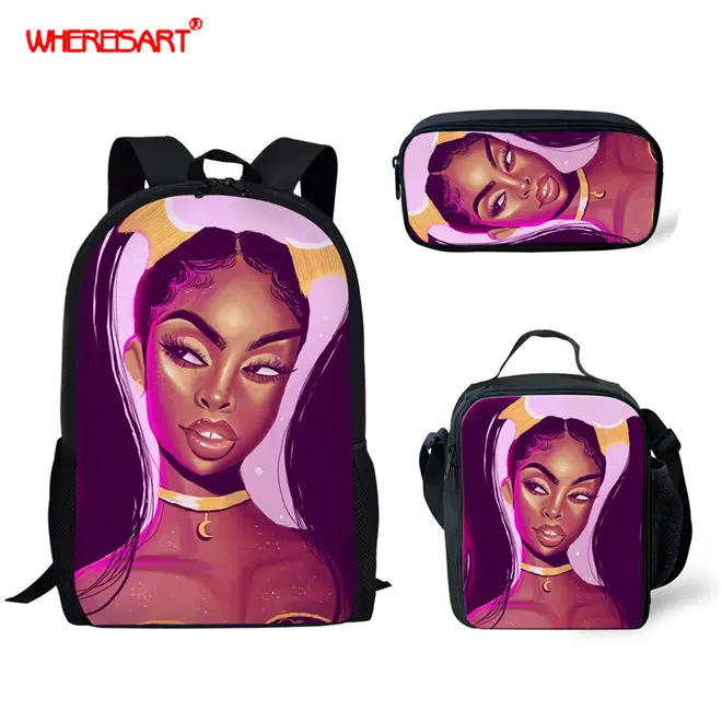 WHEREISART школьные рюкзаки для девочек милый мультфильм афро черный девушки Рисунок Детский рюкзак для детей Bookbag начальной школы сумки - Color: YQ3734CGK