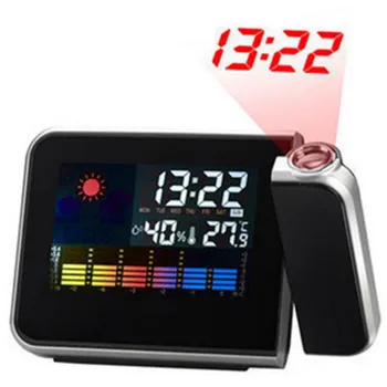 

Projection Digital Alarm Clock Snooze Weather Temperature and Humidity Time Display Projector USB Charger LED Table Clock