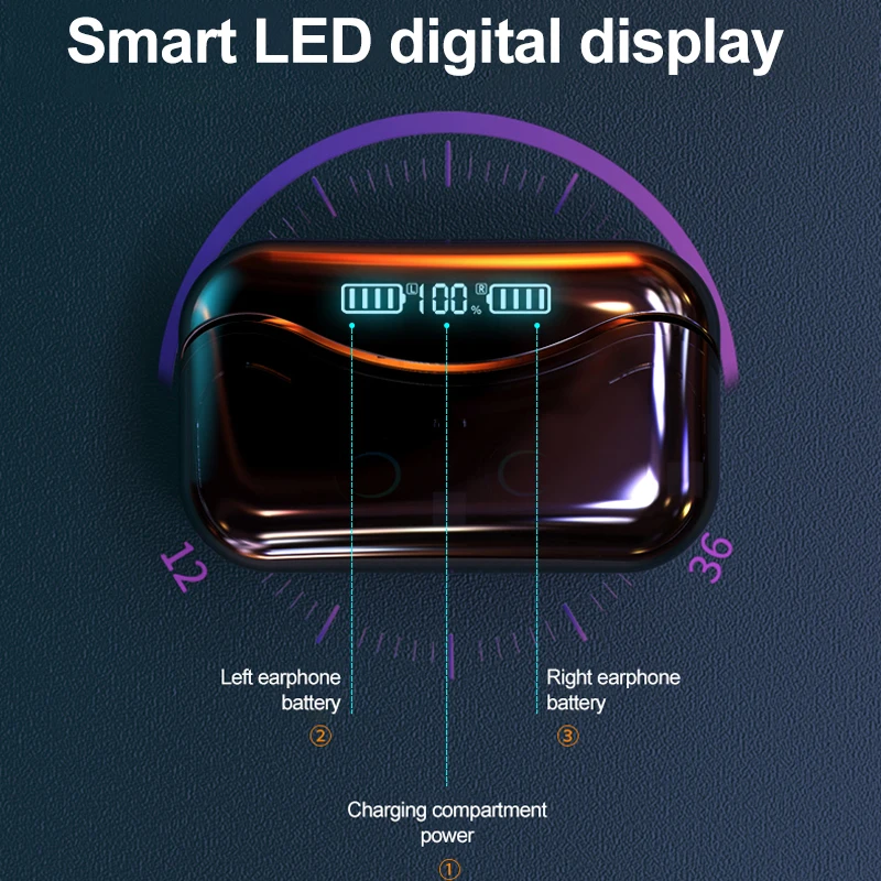 Bluetooth 5.1 Wireless Earphone Touch Control Wireless Headphons Sports Waterproof Earbuds Headset With LED Display Charging Box