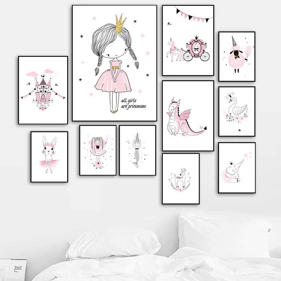 Little Princess Swan Nordic Poster E Stampe Wall Art Canvas Painting Immagini Murali Scandinave Baby Girl Room Bedroom Decor