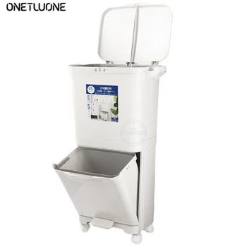 

48L Large Double Layers Garbage Trash Household With wheelsVertical kitchen trash can Cupboard organizer Plastic Garbage Bin