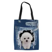 Coloranimal, новинка, женские сумки на плечо, милый кот/собаки, на рваных ковбойских карманах, женская сумка, большая холщовая многоразовая сумка для покупок