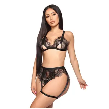 

3PC Women Underwear Set Lingerie Set Bra Set Sexy Lace Pajamas Lingerie Hollow Out Girdle And Garter кружевное белье #2M08