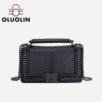 

Genuine Leather Snakeskin Women's Messenger Bag 2020 New Handbag Graceful Chain Bag All-match Shoulder Bag Square Crossbody Bag