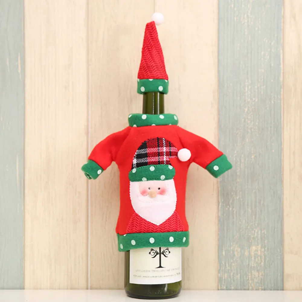 Cute Christmas Embroidered Wine Bottle Cover Table Decorations Ornaments