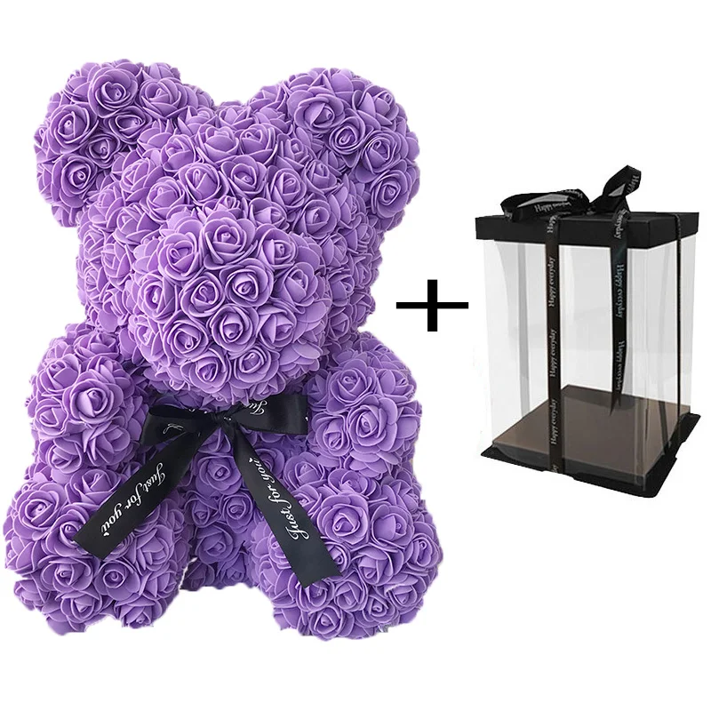 Горячая 40 см розовый медведь цветы плюшевый медведь домашняя Свадьба со светодиодной подсветкой бесплатные карты - Цвет: purple with box