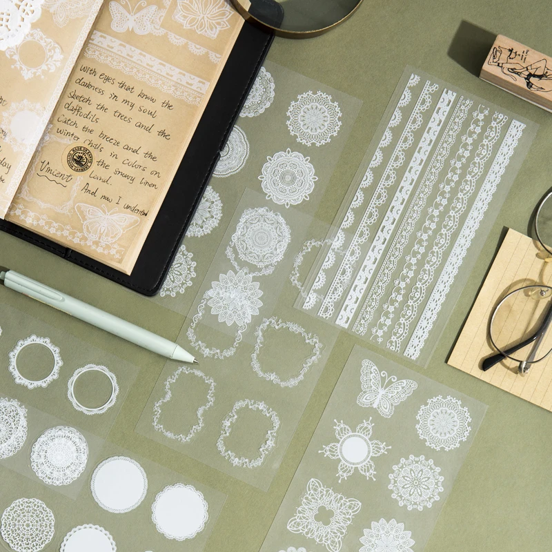 

4 Sheet/pack Retro White Lace Label Self Adhesive Sealing Sticker Scrapbooking Diary Decor Office School Suppliers Crafts