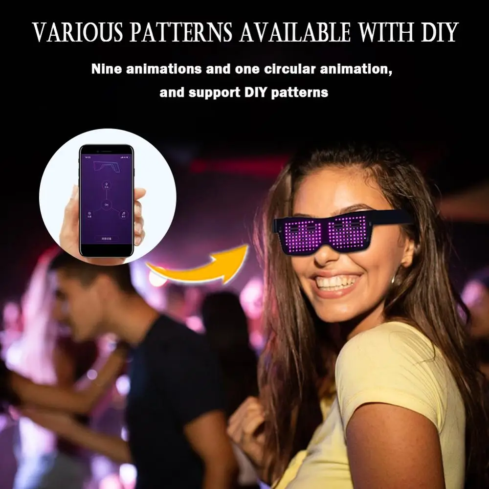New DIY App Control Multi-lingual Quick Flash Led Party Luminous Glasses USB Charge Christmas Concert Light Toys Glow Sunglasses