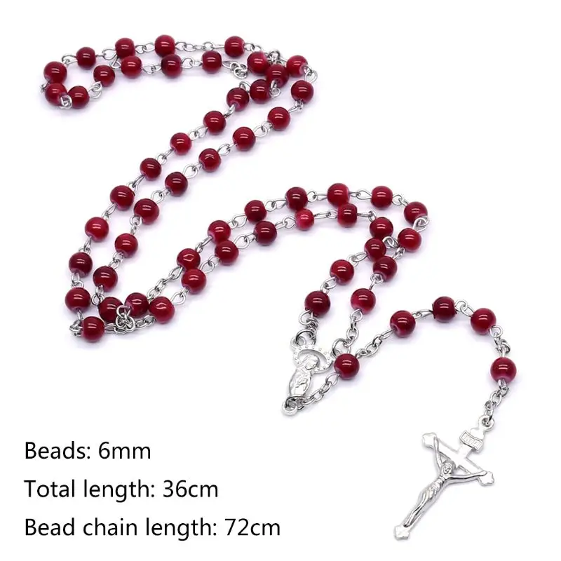 6 мм стеклянные четки бусины Иисуса крест кулон ожерелье Шарм цепь ювелирные изделия Христос Y5GB
