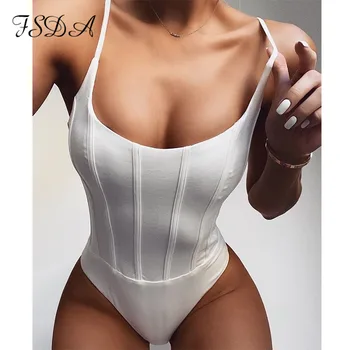 

FSDA 2020 Summer White Sexy Bodysuits Women Black Body Tops Spaghetti Strap Backless Sleeveless Party Bodysuit