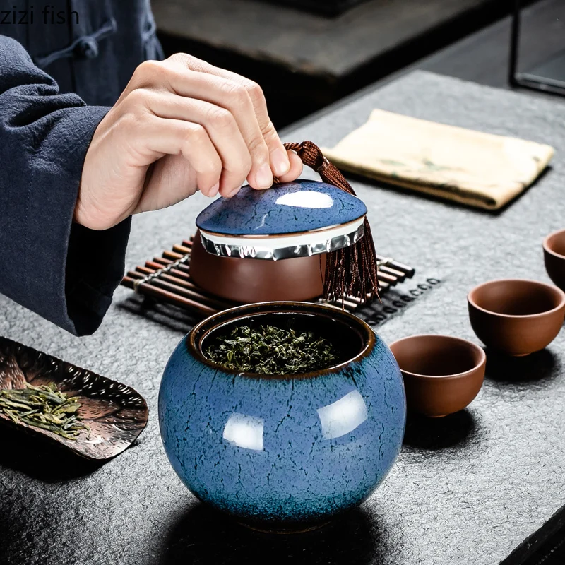 Creative Spherical Ceramic Tea Caddy Tea Set Household Large-capacity Sealed Storage Tank Moisture-proof Coffee Bean Caddy Decor tea tin box,tea canister
