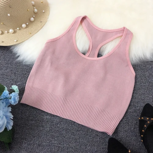 pink Сексуальный ТРИКОТАЖНЫЙ УКОРОЧЕННЫЙ ТОП, летний топ, Женский Топ, большой размер, камзол, блузка без рукавов, u-образный вырез, Тонкий Топ, женская футболка, жилет, повседневная майка - Цвет: pink