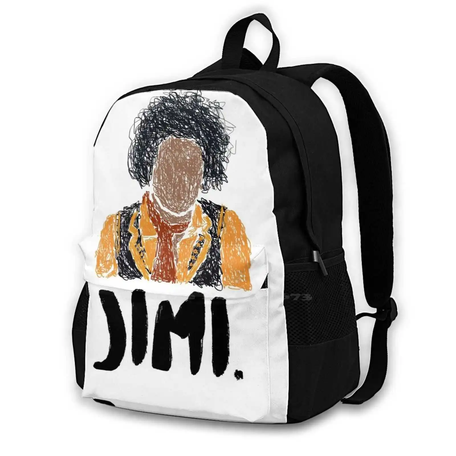 Jimi Scribble 3D Print Design Zaino Casual Bag Voodoo Voodoo Cile Voodoo Child Little Wing Blues Guitar Superhero