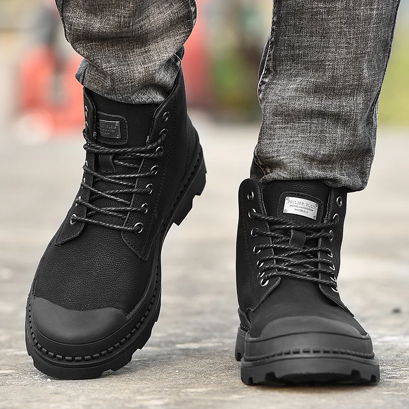 Черные Теплые зимние мужские ботинки ботильоны из натуральной кожи Мужская зимняя рабочая обувь мужские зимние ботинки на меху в Военном Стиле, Botas JKPUDUN