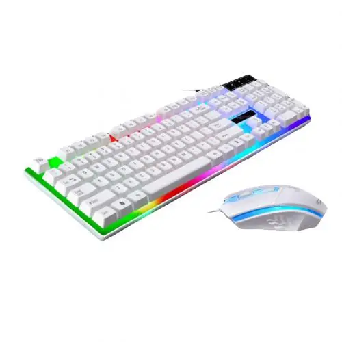 2 шт эргономичный светодиодный набор с подсветкой Проводная игровая подставка для запястья клавиатура игровая мышь - Цвет: Белый