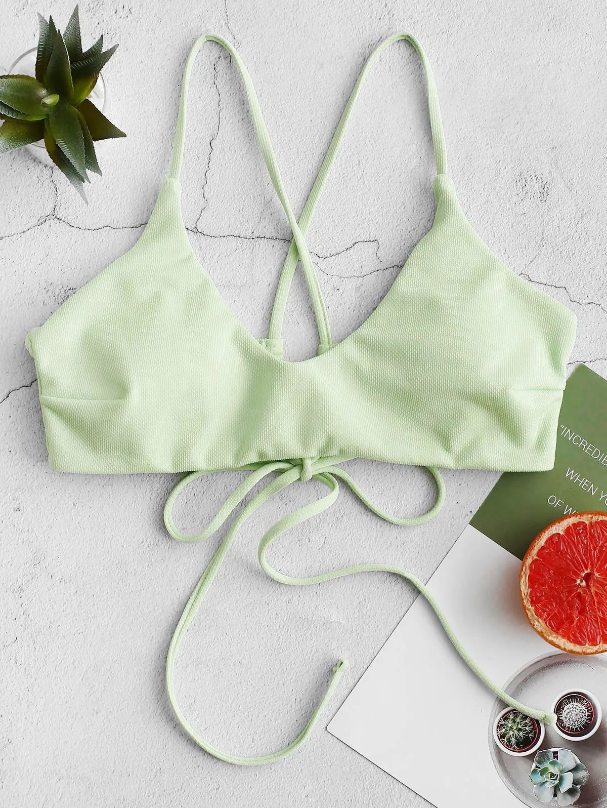 

Zaful Textured Criss Cross Tank Bikini Top