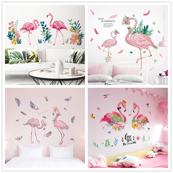 

[shijuekongjian] Pink Flamingo Wall Decals DIY Cartoon Birds Animal Wall Stickers for Kids Room Baby Bedroom Nursery Decoration