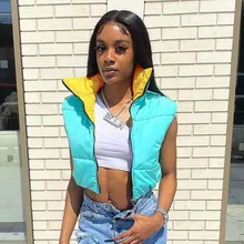 2021 winter jacket women's new color contrast front and back two sleeveless vest casual bread cotton clothes