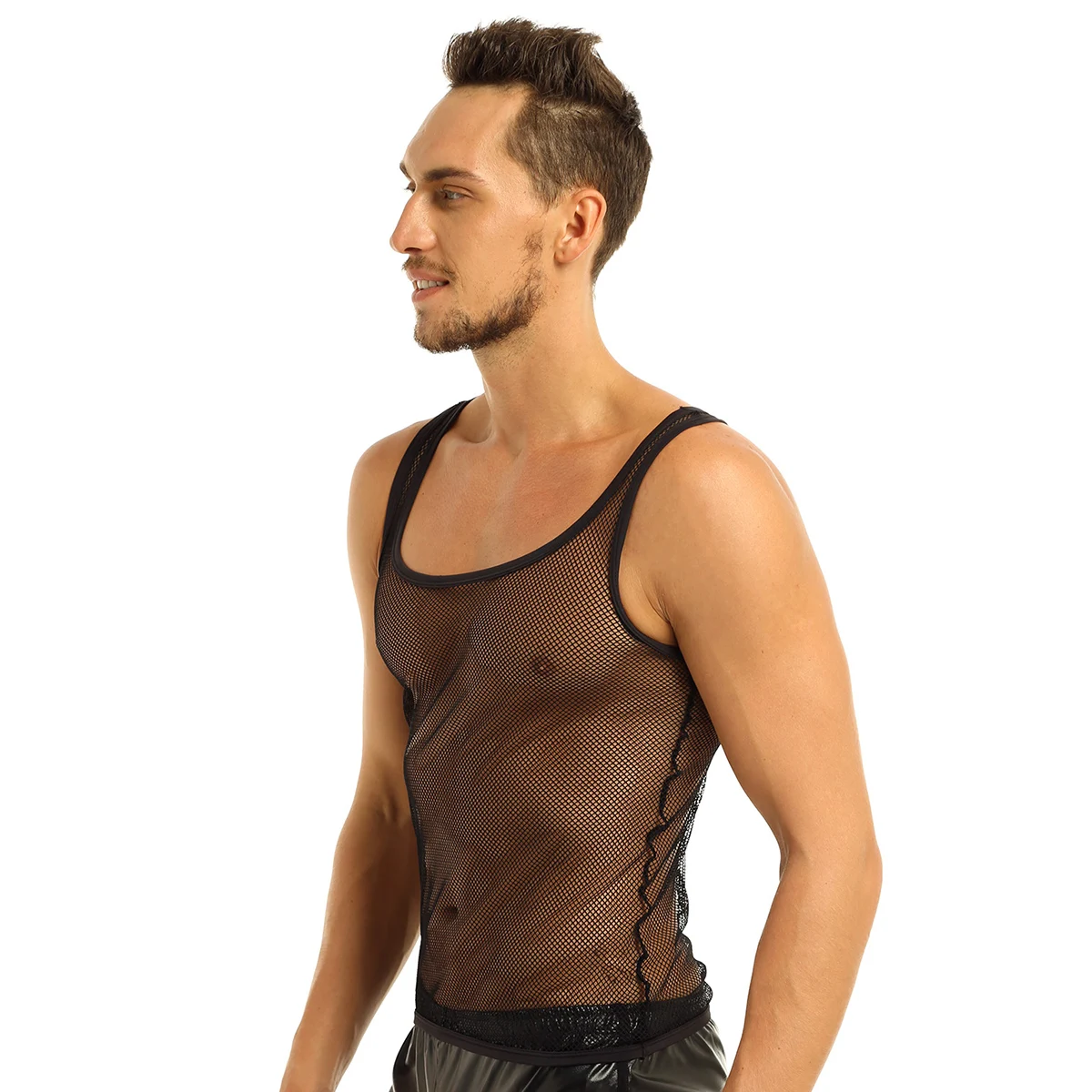 Transparent Undershirt Fishnet See-through Sleeveless Vest Breathable Bodybuilding Fitness Tank Top Sexy Men Singlet Underwear