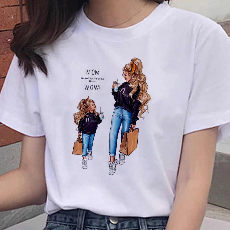 

New Summer 2021 White T Shirt Women Harajuku Kawaii Mom daughter Tshirt Leisure Comfortable O-neck Aesthetic Love Tshirt Female