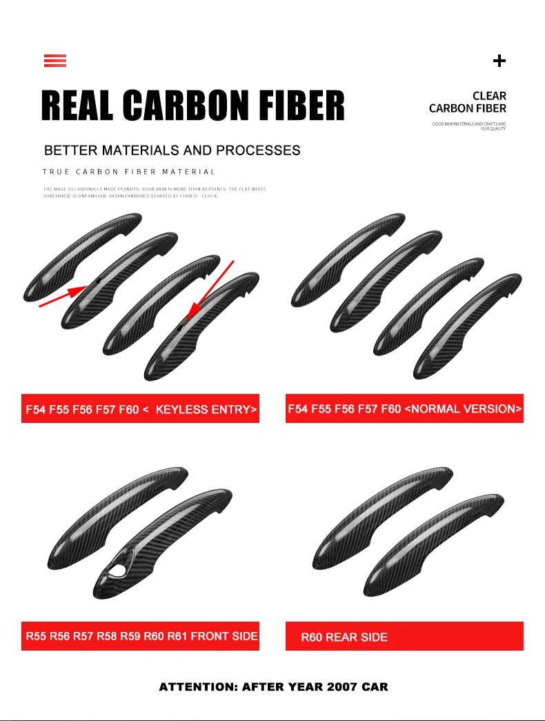 For Mini Cooper F55 F56 F54 F60 R55 R56 R60 Countryman Clubman Carbon Fiber Door Handle Cover Protective Case Accessories JCW