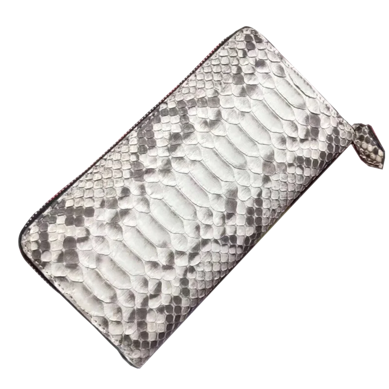 Tarjetero de auténtica de pitón para hombre y mujer, cartera larga Unisex con cierre de cremallera de piel de serpiente auténtica, monedero de mano|Carteras| - AliExpress