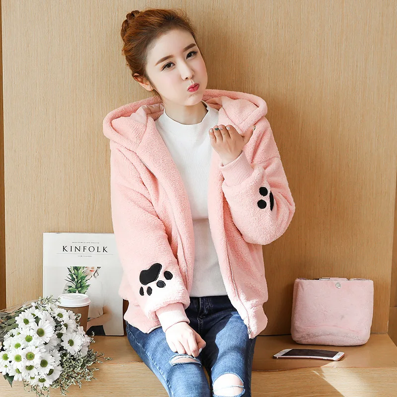 

Winter New Style Short Lambs Wool Rabbit Eared Coat Women's Thick Korean-style Velvet Students Loose-Fit BF Cotton Coat Women's