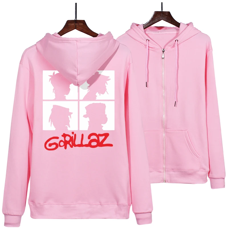Модная Толстовка Gorillaz, Мужская одежда, толстовка с капюшоном, осенняя куртка, с принтом, с длинным рукавом, на молнии, уличная игра, с капюшоном, мантия, топы - Цвет: Серый