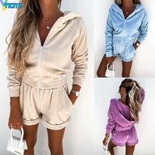 

Elegant Autumn Winter Tracksuit 2 Piece Set Women Outfits Solid Loose Sweatshirt Hoodie + Casual Sporting Shorts Two-piece Suit