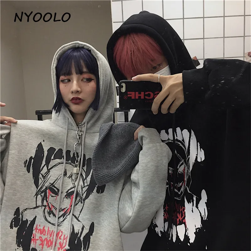 NYOOLO, новинка, уличная одежда, зуб, кровавая девушка, с буквенным принтом, теплые толстовки, зимние свободные пуловеры с капюшоном, флисовая Толстовка для женщин и мужчин
