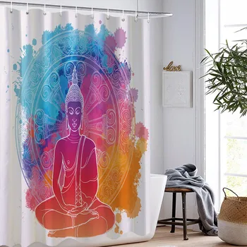 

Buddhish Shower Curtains 3D Print Shower Curtain Indian Buddha Bathroom Curtain Colorful Religion Machine Washable Bath Curtain