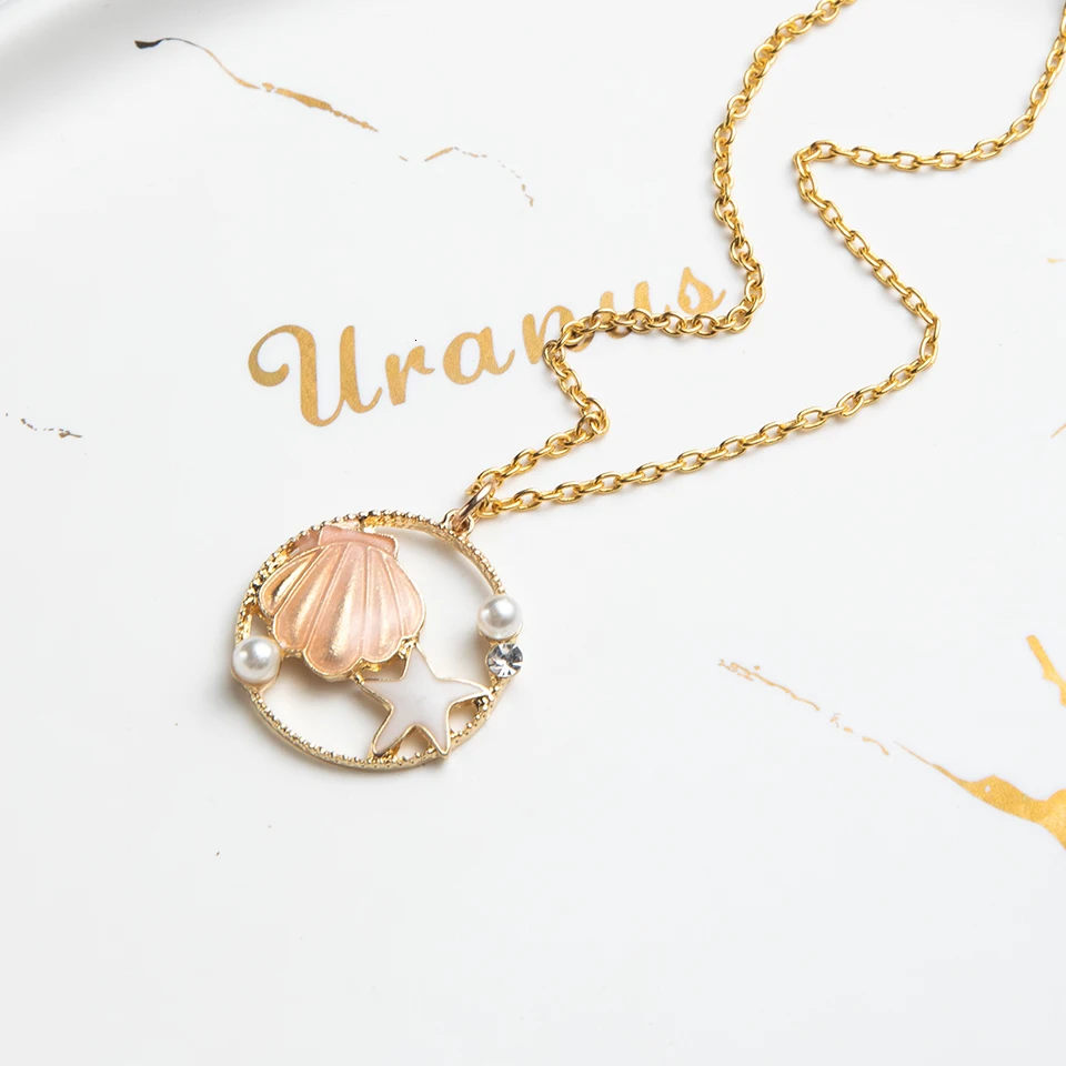 Women Necklace Cartoon Fruit Flowers Cat Sea Star Choker Necklaces&Pendants For Girls Children Gold Chain Fashion Jewelry Gifts (1)