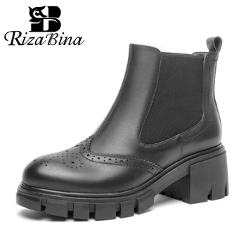 

RIZABINA Real Leather Ankle Boots Women Fashion Platform High Heel Winter Shoes Woman Warm Short Boot Lady Footwear Size 34-39