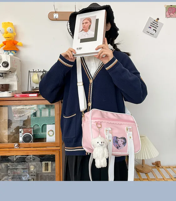 Cat Printed Jk Uniform Bag, Japanese Stuffed Anime Student Messenger Bag,  Portable Stylish Square Shoulder Bag - Temu