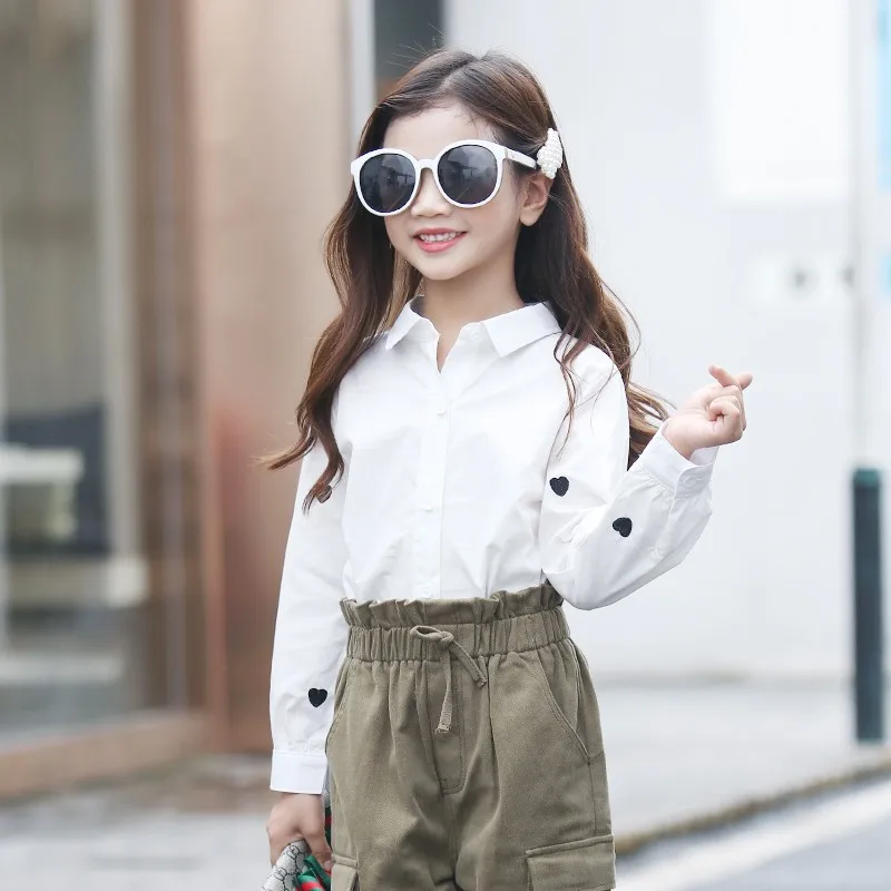 

Girls White Blouse New Arrival 2020 Children Clothing Autumn Long Sleeve Shirts for School Student Cotton Black Love Print Tops