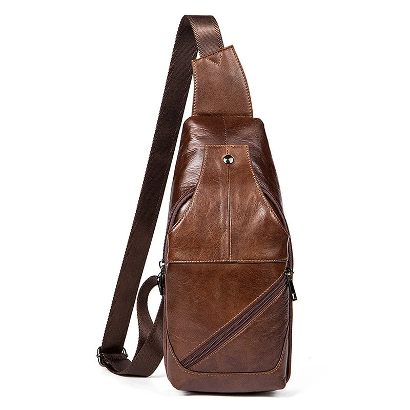 

New Fashion Genuine Leather Men's Bag Casual Men's Cow Leather Chest Bag British Retro Trendy Crossbody Bag Men's Shoulder Bag