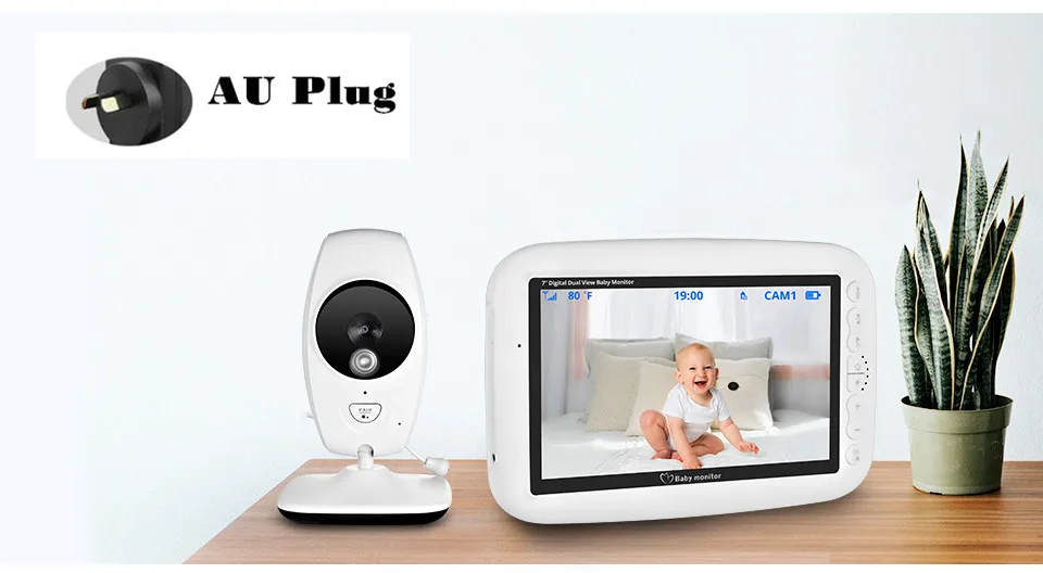 AU Plug 7 дюймов 720P беспроводной видео няня детский монитор с высоким разрешением ночного видения до 4 камер парные Детские камеры датчик температуры - Цвет: AU Plug