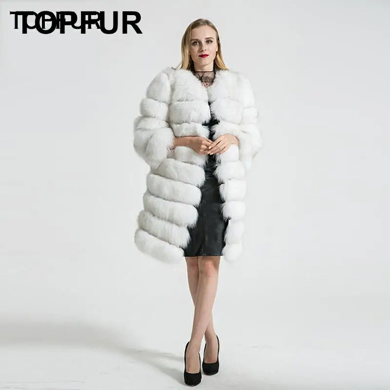 TOPFUR модная Роскошная Съемная шуба из лисьего меха женская куртка из натурального меха длинная толстая женская шуба из натурального меха однотонная Базовая верхняя одежда из лисьего меха