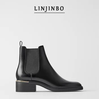 

Autumn/Winter Chelsea Boots Women Black Chunky Heels Ankle Boots For Women Retro Fashion Elastic Band Comfort Boots Female 2020