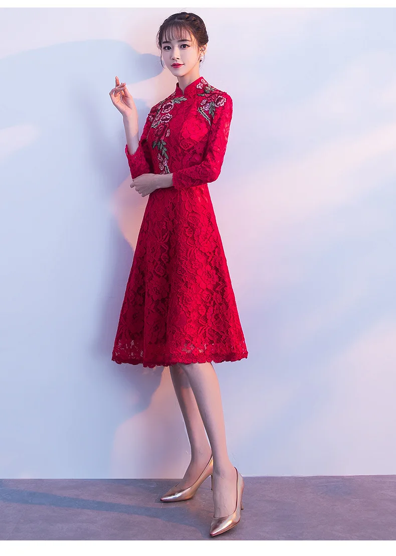 Китайское платье Чонсам, красное вино, парча, женское вечернее платье, восточное платье для выпускного вечера, китайская одежда с вышивкой, большие размеры, Qipao