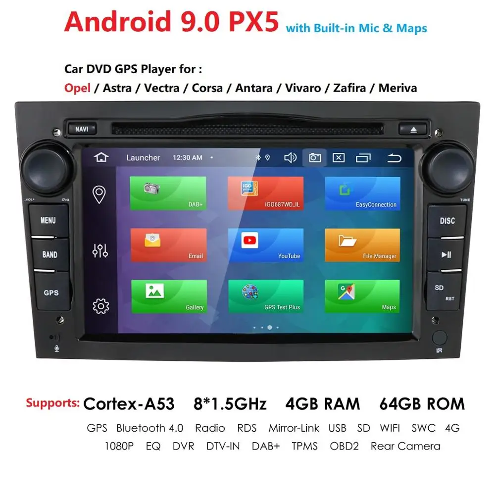 HD 1024*600 Восьмиядерный 2din Android 9,0 4G+ 64G Автомобильный dvd-плеер для Opel Corsa Vectra C D Meriva Vivaro Tigra Signum радио gps Navi