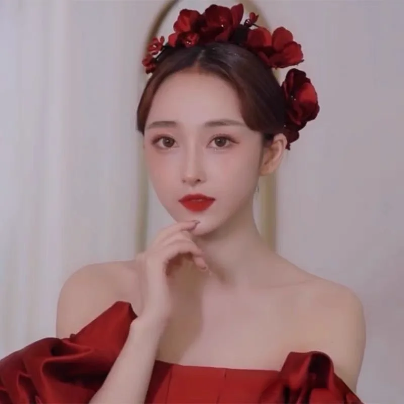 Nuovo vino petali rossi fascia per capelli lato sposa cena di nozze natale capodanno donna abbigliamento per capelli accessori da sposa capelli sposa - immagine 2